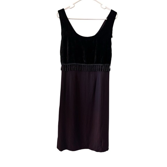 Vtg 90s Beaded Fringe Crushed Velvet Crepe Midi Black LBD, Whimsigoth Witchy 16 - Picture 1 of 9